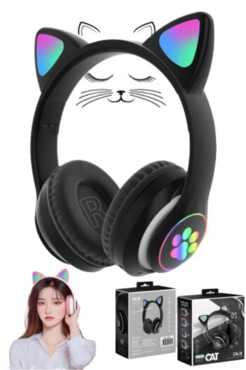 OWWOTECH 23m Kablosuz Bluetooth Kulaklık Led Işıklı Mikrofonlu Kedili Kulaklık Bt5.0