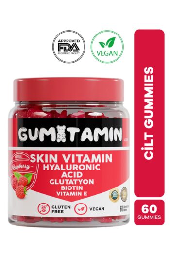 Gumitamin Cilt Vitamini Vegan Gummy, Hyaluronik Asit, Glutatyon, Biotin, Vitamin E, Dogal Ahududu Aromalı