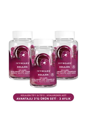 IvyBears Çiğnenebilir Kolajen Vitamin 3´lü Set, Tip 1, Tip 3, Hyaluronik Asit, Vitamin B2, 180 adet,90 günlük
