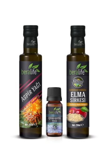 BERALİFE 250 ml Aspir Yağı + 250 ml Sandaloz Sakızlı Elma Sirkesi + 20 ml Çörek Otu Yağı