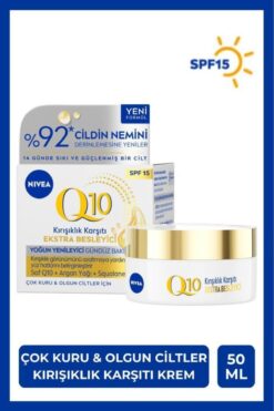 NIVEA Q10 Kırışıklık Karşıtı Ekstra Besleyici Gündüz Bakım Kremi 50ml, SPF15, Kuru Olgun Cilt, Yenileyici