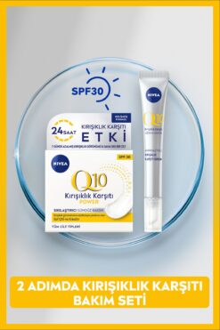 NIVEA Q10 2 Adımda Kırışıklık Karşıtı Bakım Seti, Sıkı Cilt, Gündüz Kremi 50ml ve Cilt Serumu 15ml, SPF30
