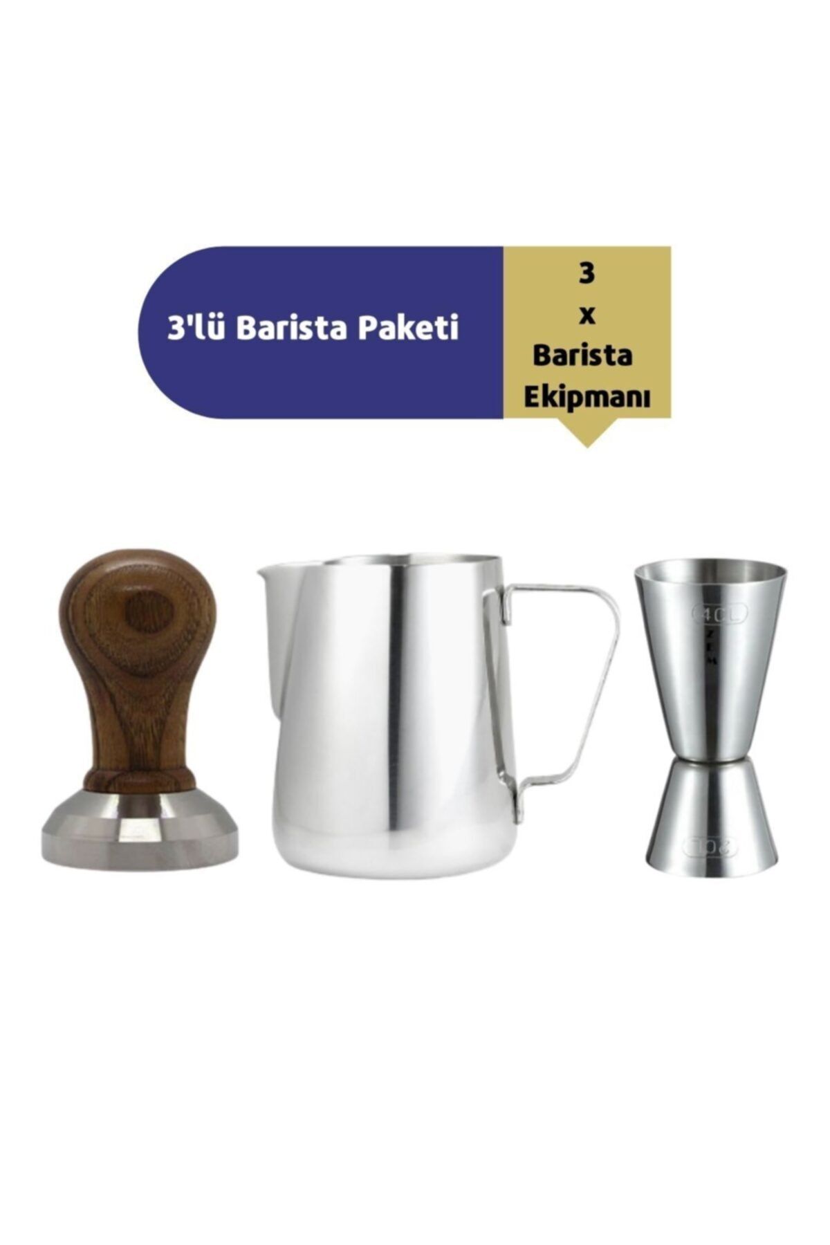 By Tüfekçi 3'lü Barista Ekipmanı (jıgger-tamper-süt Potu)