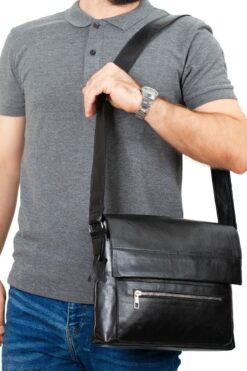 By Hakan Kolej Hakiki Deri Postacı Çanta Siyah