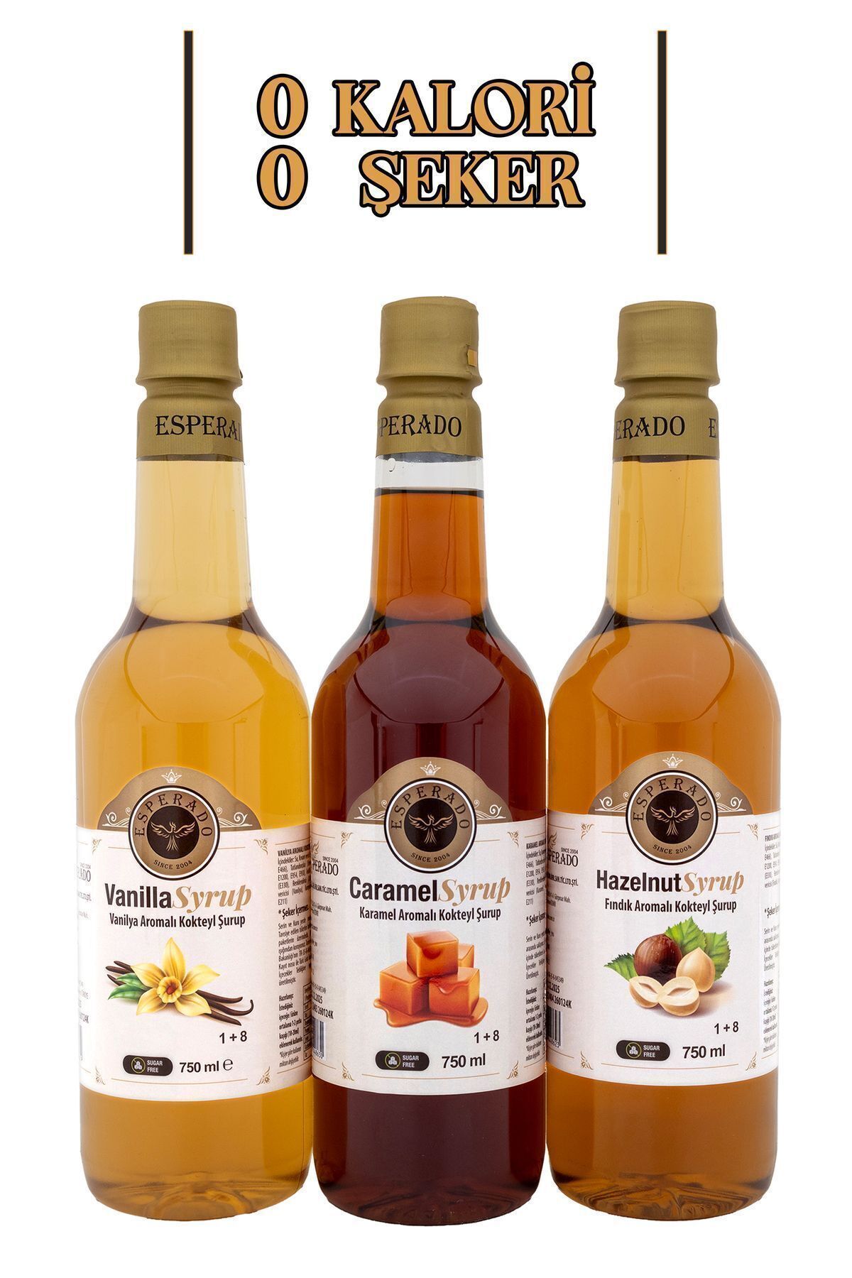 ESPERADO Şekersiz ( Sugar Free) - Vanilya * Karamel * Fındık Aromalı Kahve Şurubu - 3 Lü Set - 750 ml X 3 Ad.