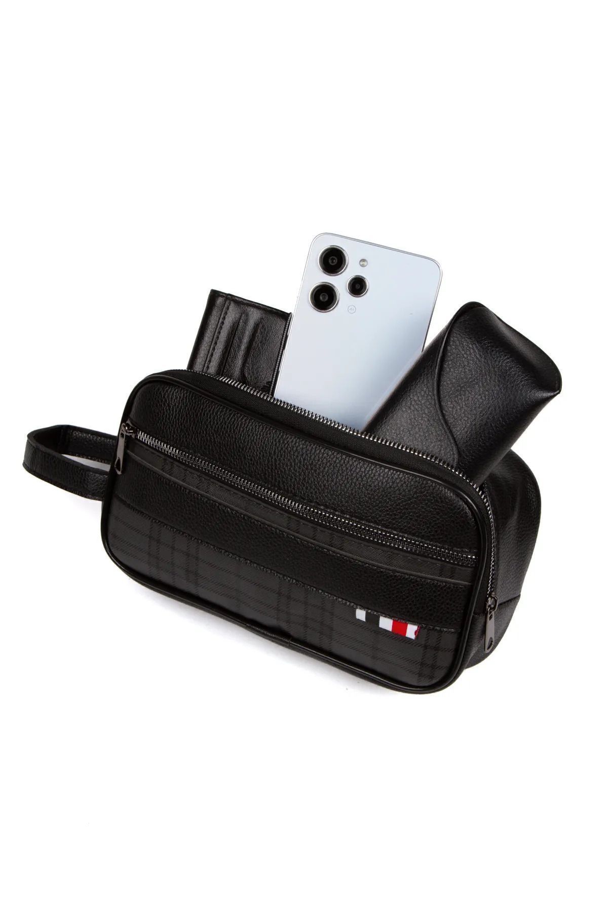 tuldar Erkek Siyah Deri Portföy Clutch Traş Kozmetik Bakım Ve Günlük El Çantası - Görsel 4