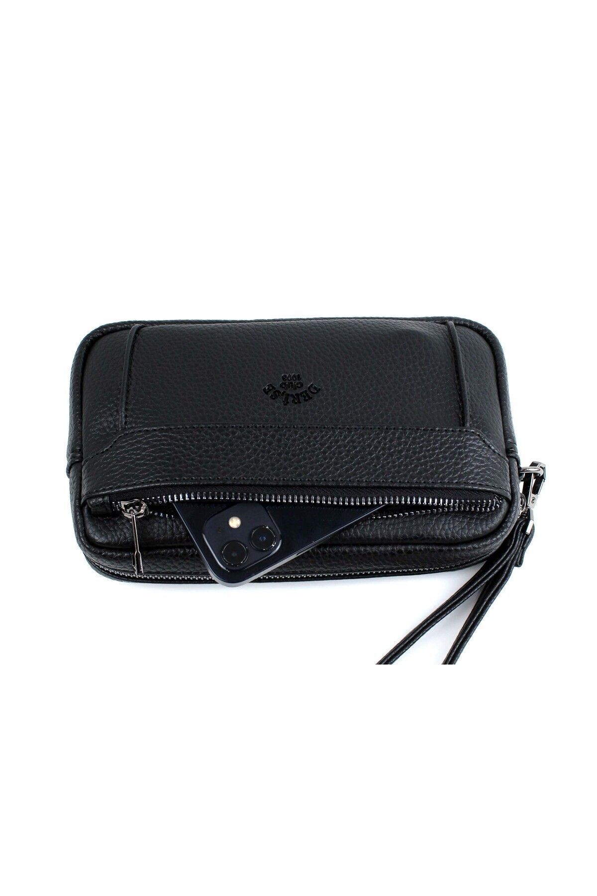 deri,se club Erkek Siyah Lüks El Ve Bileklik Kemerli Portföy El Çantası - Görsel 4