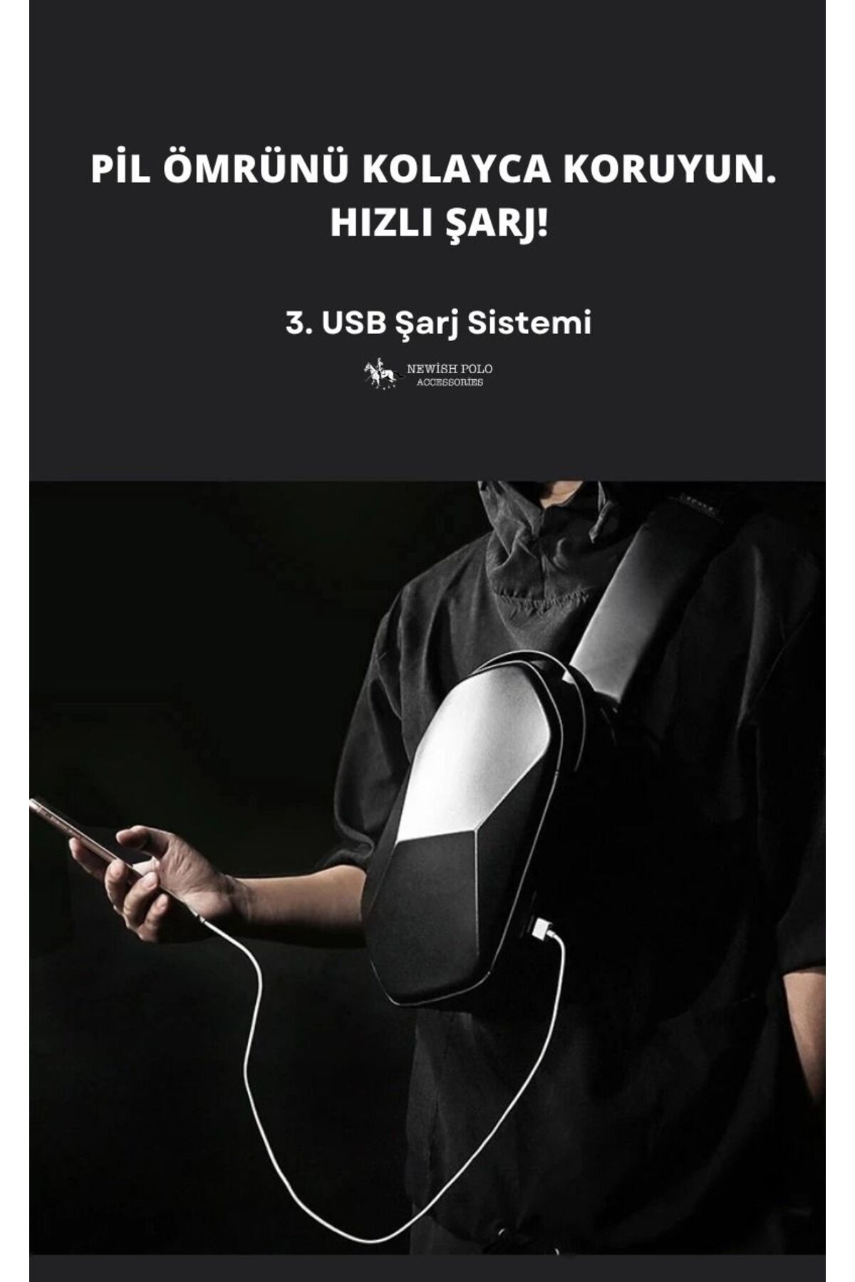 Newish Erkek Siyah Vegan Deri Çapraz Askılı Omuz Ve Bel Çantası - Görsel 2