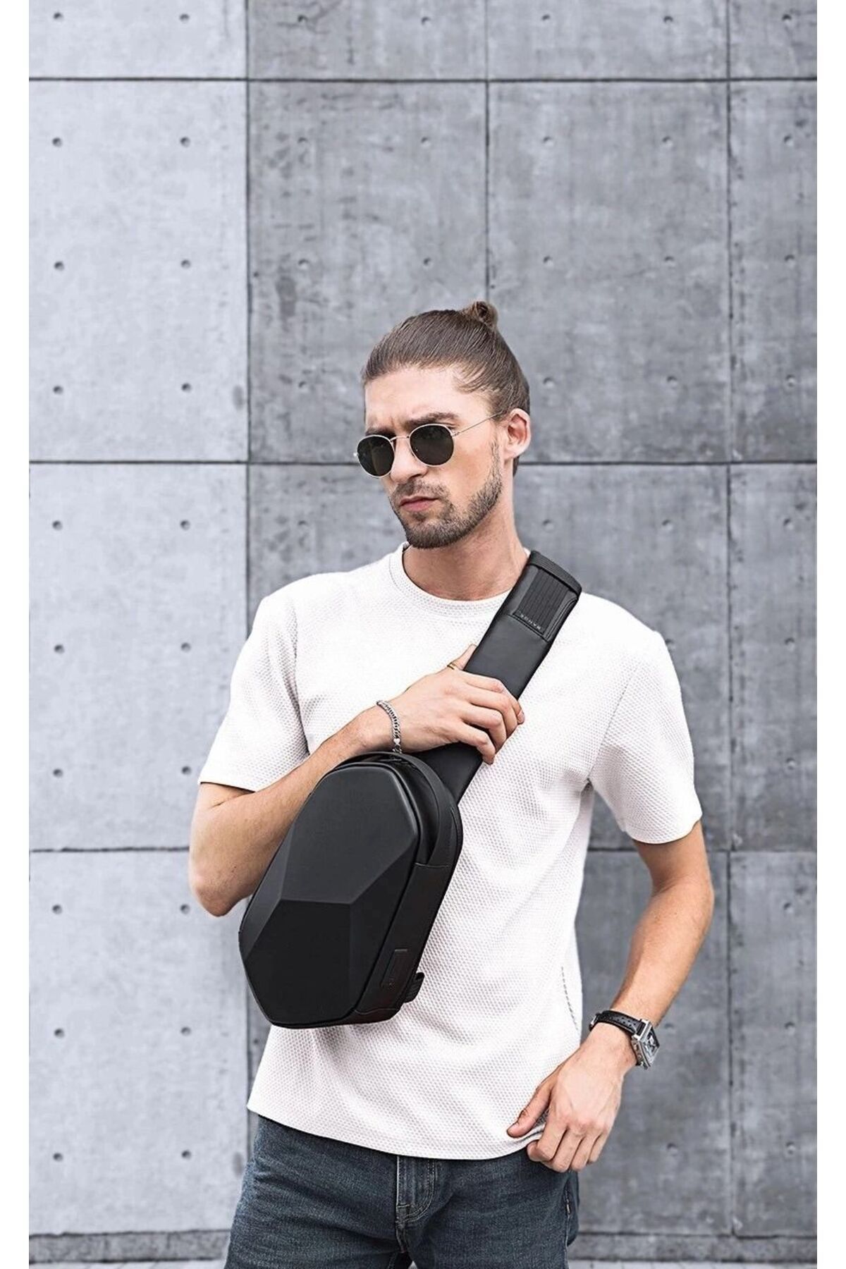 Newish Erkek Siyah Vegan Deri Çapraz Askılı Omuz Ve Bel Çantası - Görsel 6