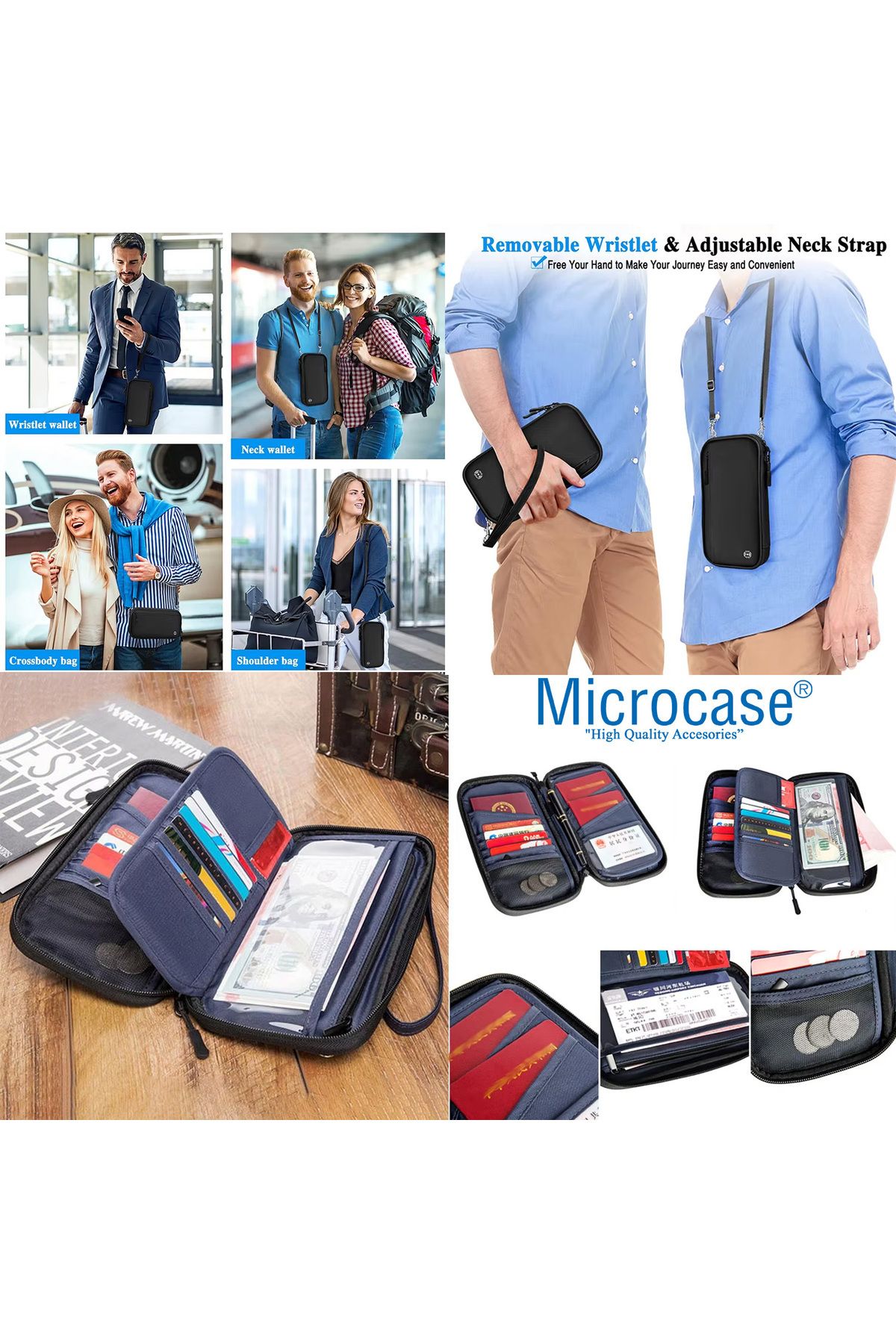 Microcase Unisex Su Geçirmez Çok Amaçlı Seyehat Pasaport Çok Gözlü Organizer Çanta AL4863 - Görsel 6
