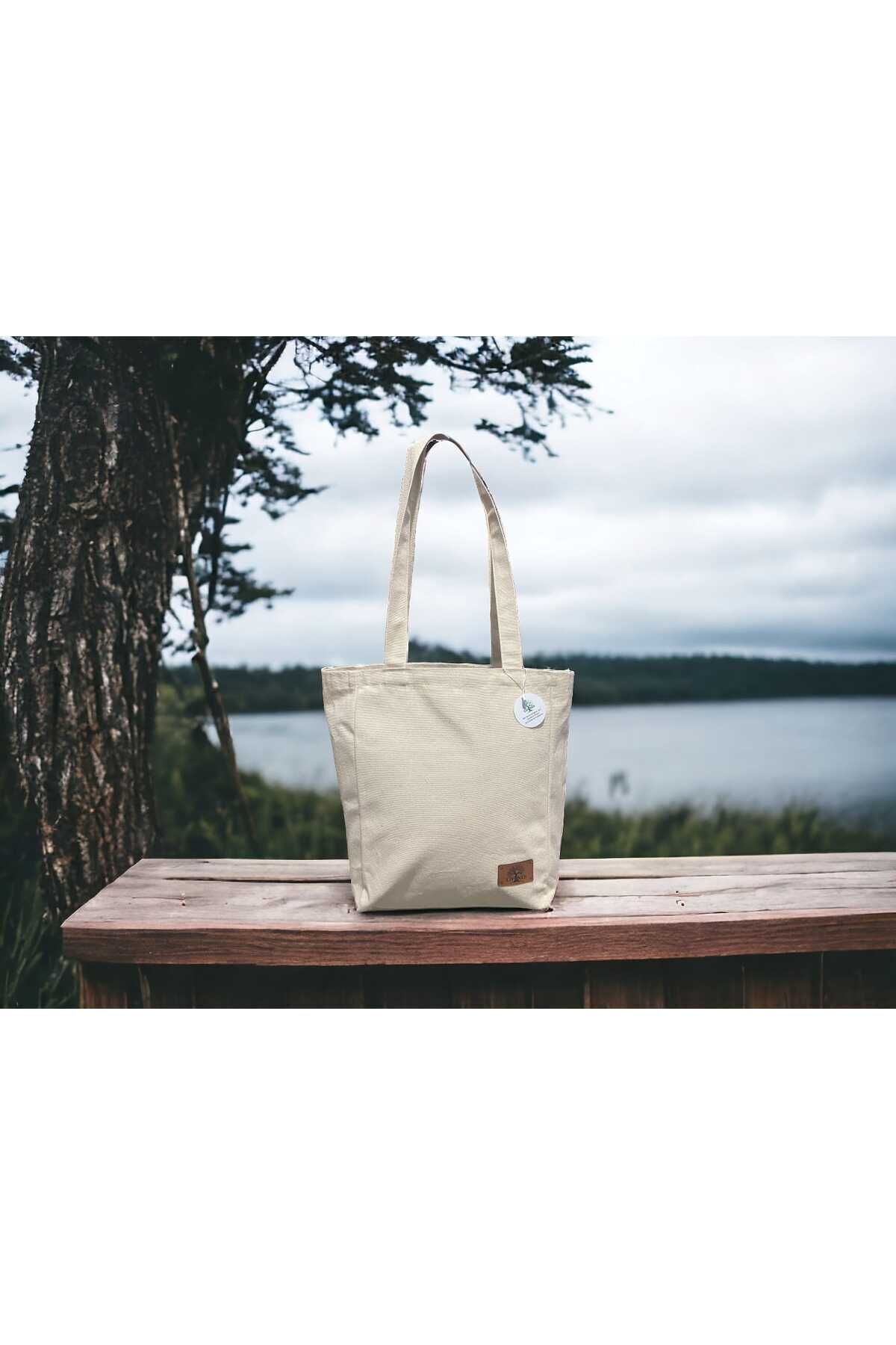 LİFENES Okulda,markette,plajda,günlük Dak Kumaş Krem Bez Omuz Çantası Punch Işlemeye Uygun - Görsel 3