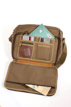 By Hakan GK61 KANVAS POSTACI ÇANTASI ÇOK BÖLMELİ ÜNİVERSİTE OMUZ ÇANTA MACBOOK TABLET ÇANTA HAKİ