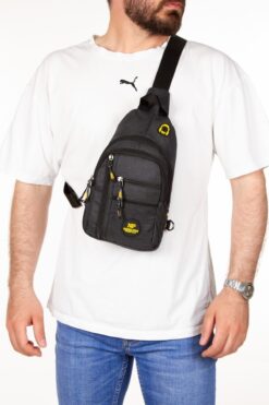 NEWISH POLO ACCESSORIES Unisex Keten Kumaş Siyah Su Geçirmez Kulaklık Usb Çıkışlı Bel Ve Çapraz Omuz Çanta Göğüs Seyahat