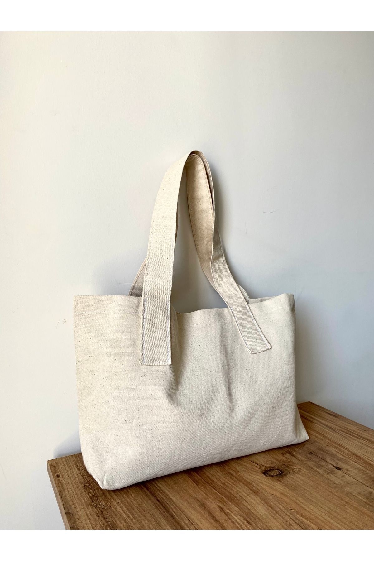 LUNAFEL Bej Ham Keten Kol Omuz Çantası-büyük Boy - Görsel 3