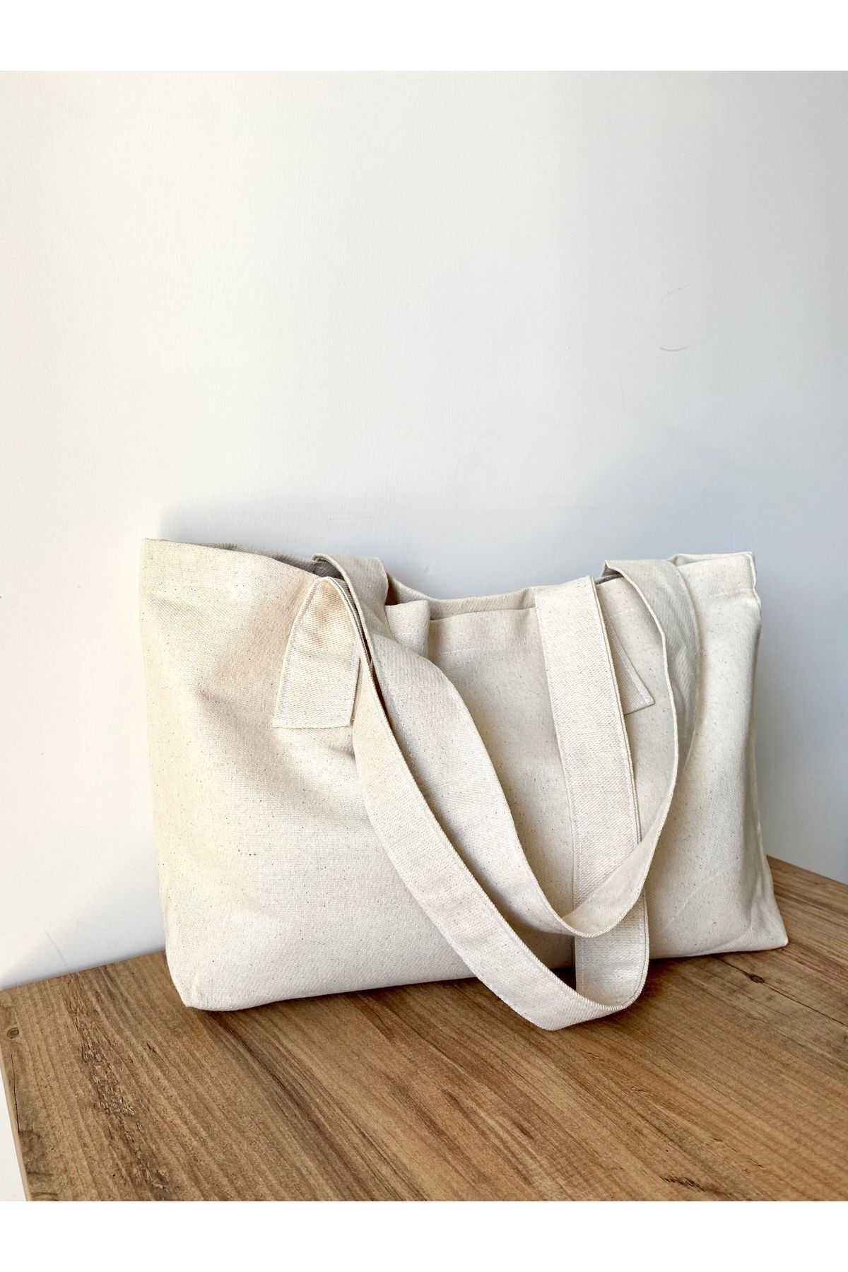 LUNAFEL Bej Ham Keten Kol Omuz Çantası-büyük Boy - Görsel 4