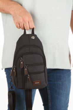 Newish Polo Erkek Siyah Kanvas Kumaş Telefon Ve Cüzdan Bölmeli Çapraz Göğüs Ve Omuz Çantası