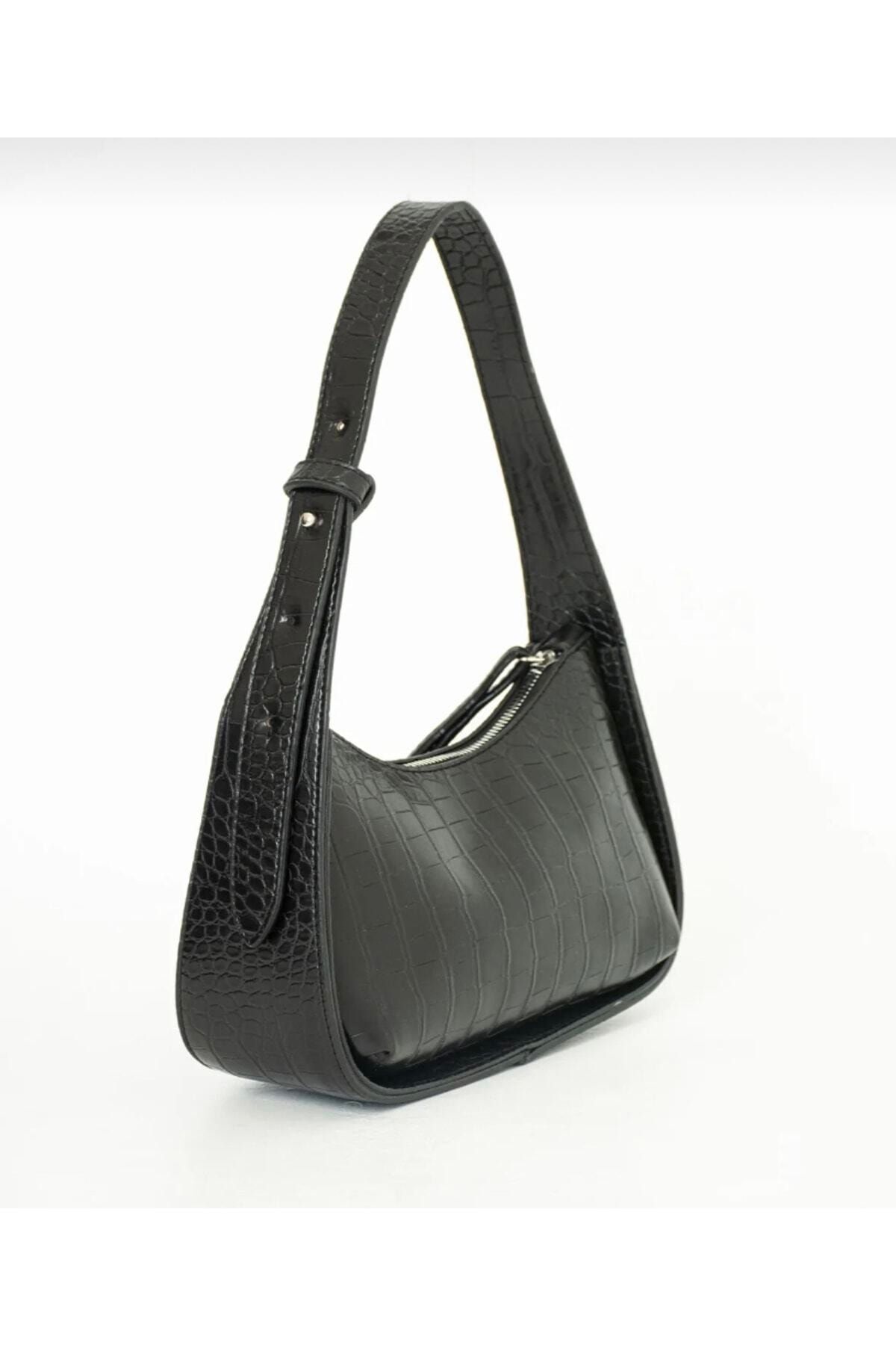 Elfcollection Elfco Kroko Desenli Baget Çanta Siyah