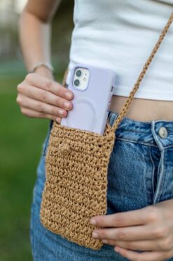 Hipnoz Medya ve Sanat El Örgüsü Kağıt Ip Handmade Telefon Çantası El Yapımı Hasır Renk Astarsız