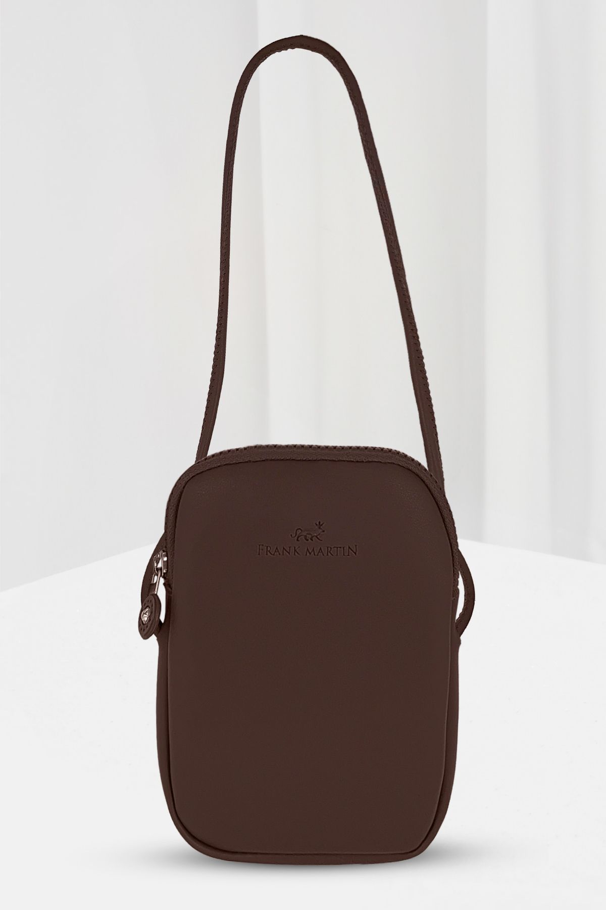 Frank Martin Venedik Orijinal Çapraz Ayarlanabilir Askılı Fermuarlı Telefonluk Omuz Çantası Kahve