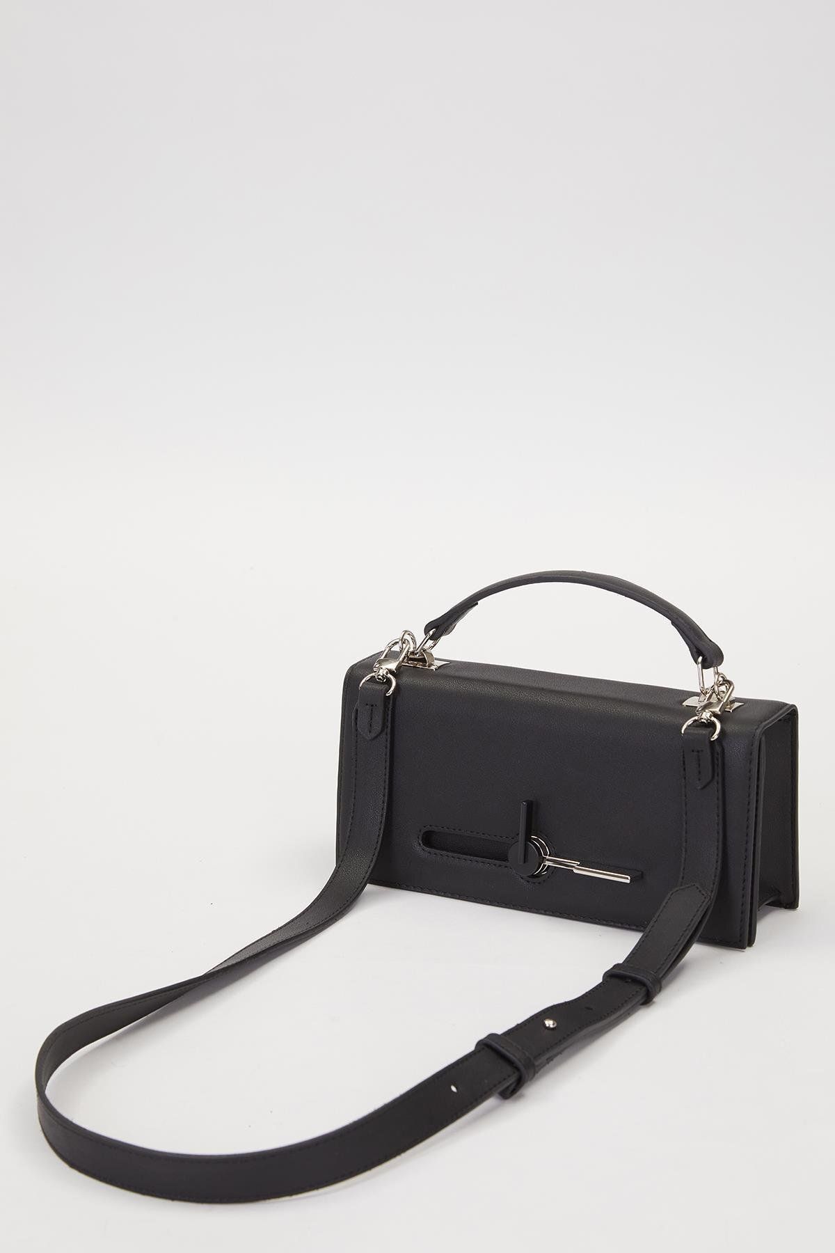 Levidor Siyah Çevirmeli Kilitli Omuz Çantası