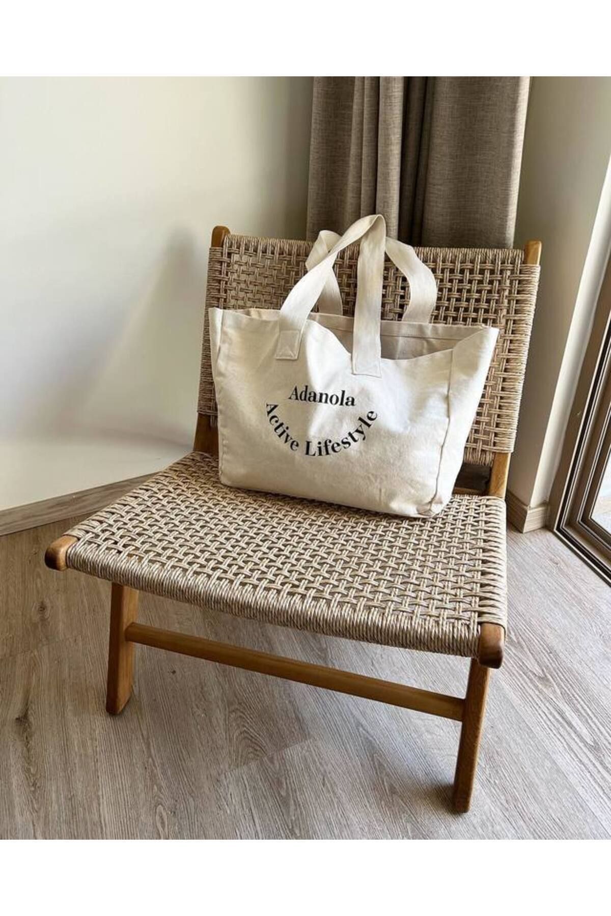 ZZ DESİGN Kanvas Çanta Baskılı Günlük Spor Plaj Çantası Krem Rengi - Görsel 3