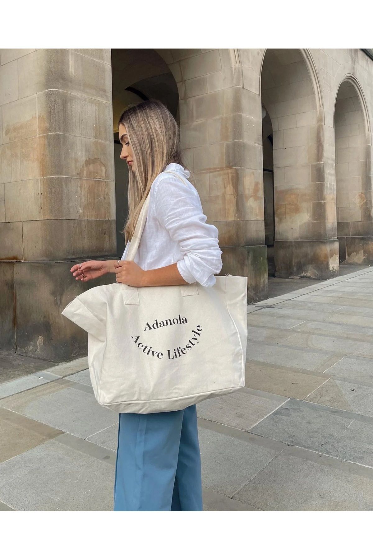 ZZ DESİGN Kanvas Çanta Baskılı Günlük Spor Plaj Çantası Krem Rengi - Görsel 4