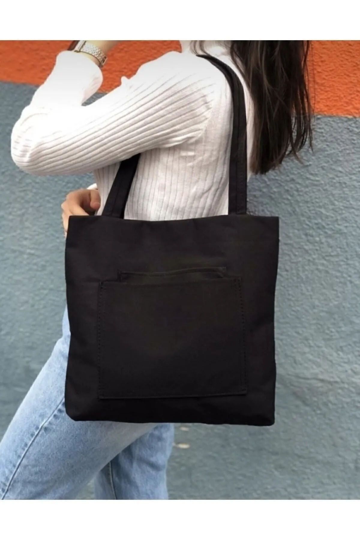 YUNUSOĞLU HOME Siyah Kanvas Kumaş Bez Çanta