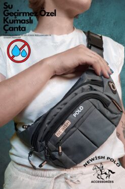 Newish Polo Gri Su Geçirmez Kulaklık Usb Çıkışlı Omuz Ve Bel Çantası Günlük Çapraz Askılı Freebag