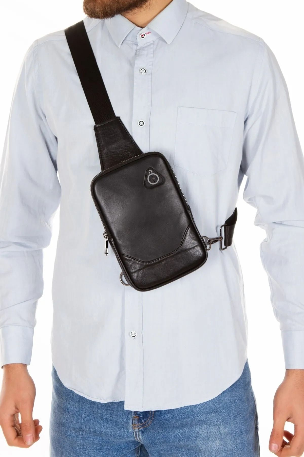 tuldar Erkek Siyah Hakiki Deri Telefon Cüzdan Bölmeli Usb Kulaklık Çıkışlı Çapraz Göğüs Ve Omuz Çantası