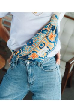 WOLF & ROCK Wolf&Rock Gold Detaylı Etnik Desen Kumaş Bel ve Omuz Çantası