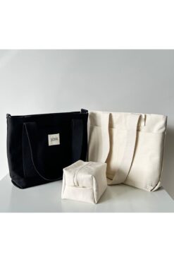 Sowa Collection 3lü Set Kanvas Kadın El ve Omuz Çantası Makyaj Çantası
