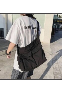 Touz Vintage Unisex Kargo Cep Iç Hacmi Geniş Siyah Postacı Çanta