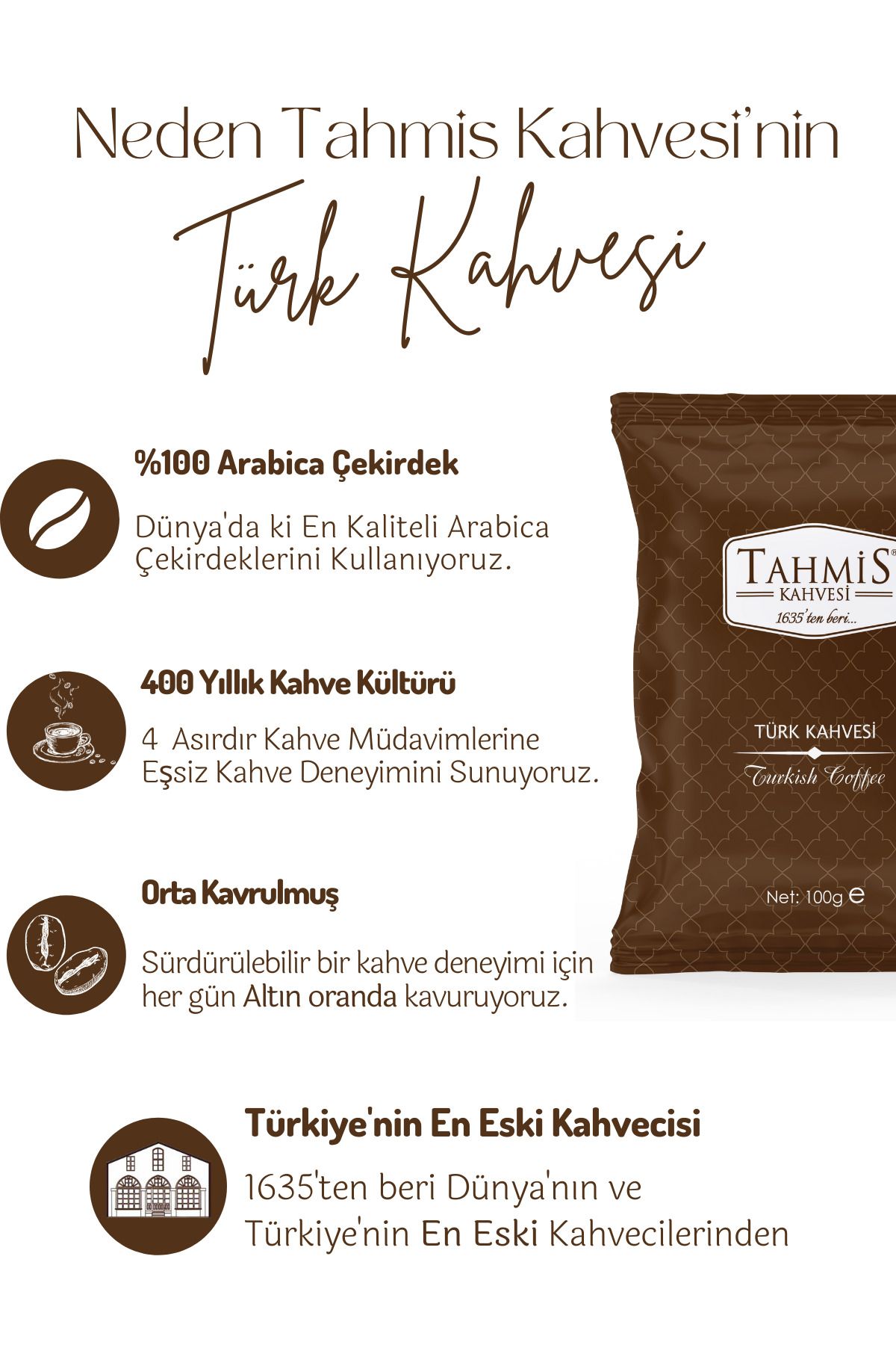 Tahmis 10'lu Türk Kahvesi Orta Kavrulmuş 100 gram Paket Seti - Görsel 2