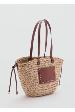 MANGO Doğal lif çift saplı omuz çantası