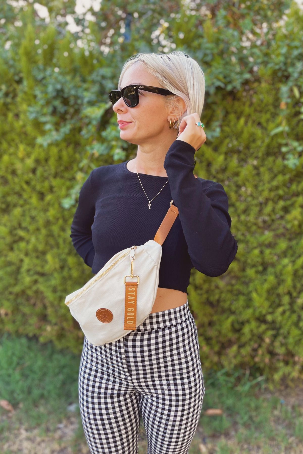 Milky Way Design Stay Gold Kanvas Kumaş Ayarlanabilir Askılı Bej Rengi Bel Ve Omuz Çantası, 2 Bölmeli - Anahtarlıklı - Görsel 3