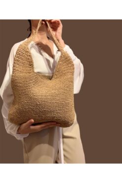 FAHA NATURAL Örgü Kağıt Ip Hasır Omuz Kol Çantası