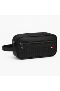 Newish Erkek Siyah Vegan Deri Suya Dayanıklı Elegan Portföy Stil El Çantası Traş Kozmetik Çanta