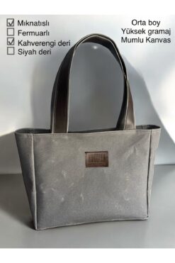 Nuggita Mıknatıslı Orta Boy Mumlu Kanvas Antrasit Rengi Omuz Çanta