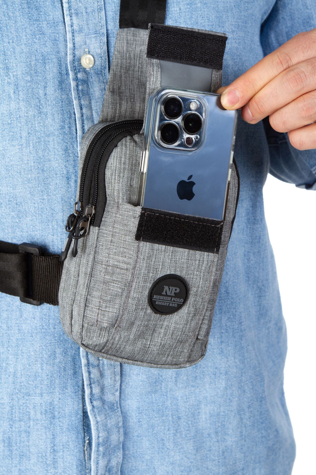 NEWISH POLO ACCESSORIES Newish Polo Keten Çapraz Telefon Bölmeli Çapraz Omuz Çantası - Görsel 2