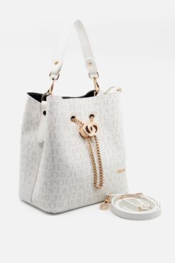 Just Polo Beyaz Monogram Baskılı Uzun Askılı 3 Bölmeli Kadın El ve Omuz Çantası PBU5602