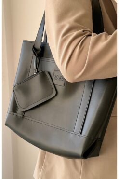 Sowa Collection Çıtçıtlı Suni Deri Cüzdanlı Makyaj Çantalı Kadın El ve Omuz Çantası U:30 E:35 G:10cm