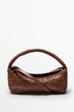 Massimo Dutti Nappa deri örgülü omuz çantası