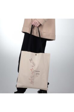 pamukcanta Please Smile Tasarım Çıtçıtlı Kalın Kumaş Bez Çanta