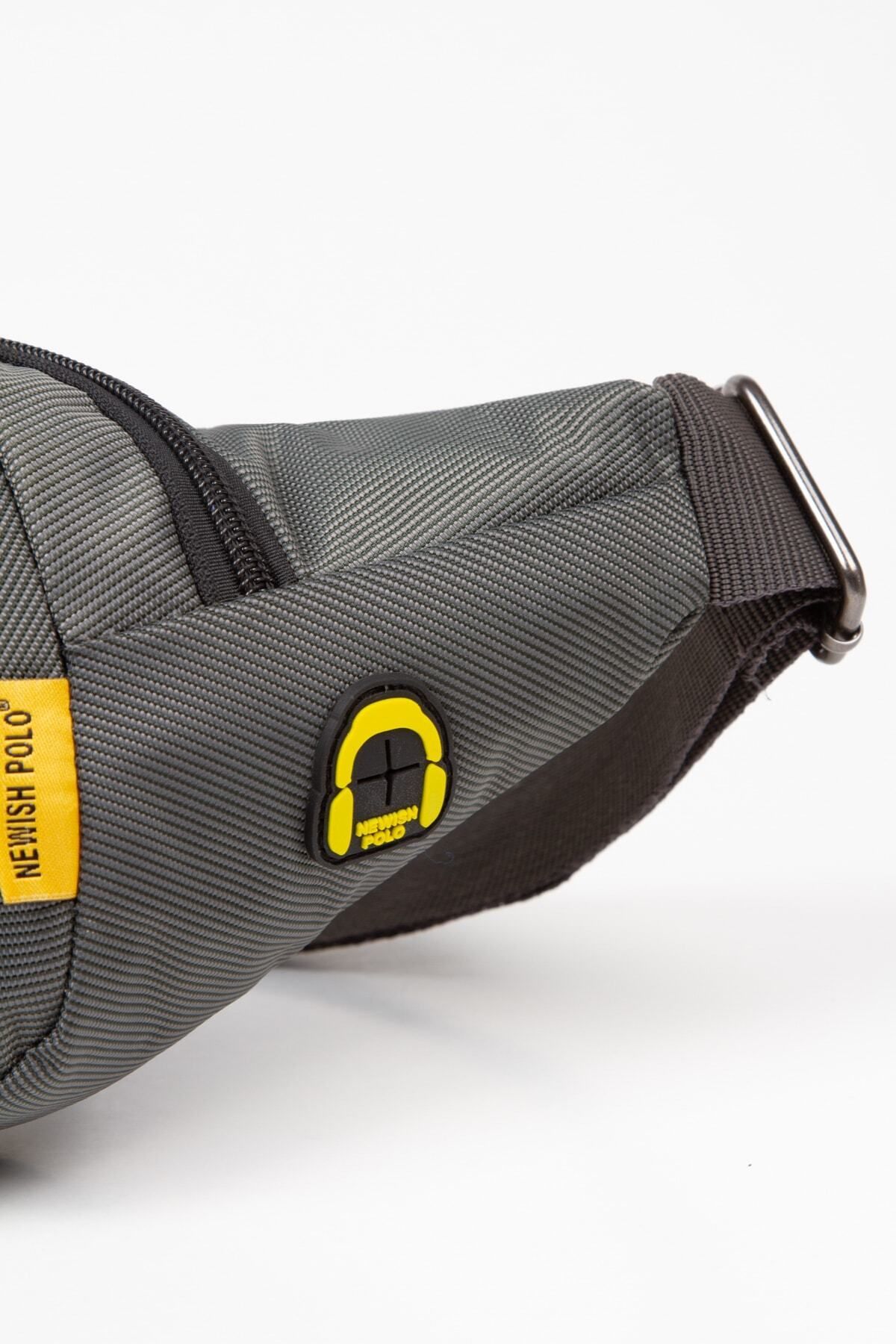 Newish Unisex Impertex Kumaş Kulaklık Çıkışlı Su Geçirmez Omuz Ve Bel Çantası Çapraz Askılı Gri - Görsel 4