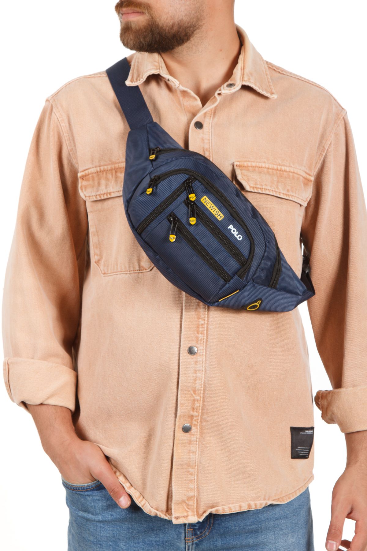 Torz Erkek Bel Çantası Çapraz Çok Cepli Su Geçirmez Kumaş Göğüs Çapraz Kulaklık Çıkışlı Çanta - Görsel 2