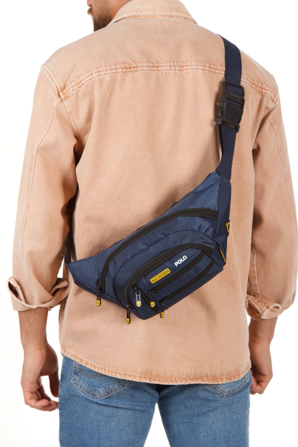 Torz Erkek Bel Çantası Çapraz Çok Cepli Su Geçirmez Kumaş Göğüs Çapraz Kulaklık Çıkışlı Çanta - Görsel 3