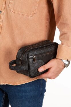 Torz Unisex Siyah Desenli Kumaş Vegan Deri Suya Dayanıklı Elegan Portföy Stil El Çantası