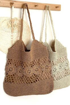 BECCASTYLE Tote Çanta, Örgü Hasır Çanta, Büyük Omuz Çantası, Çiçekli Çanta, Yazlık Makrome Çanta, Plaj Çantası