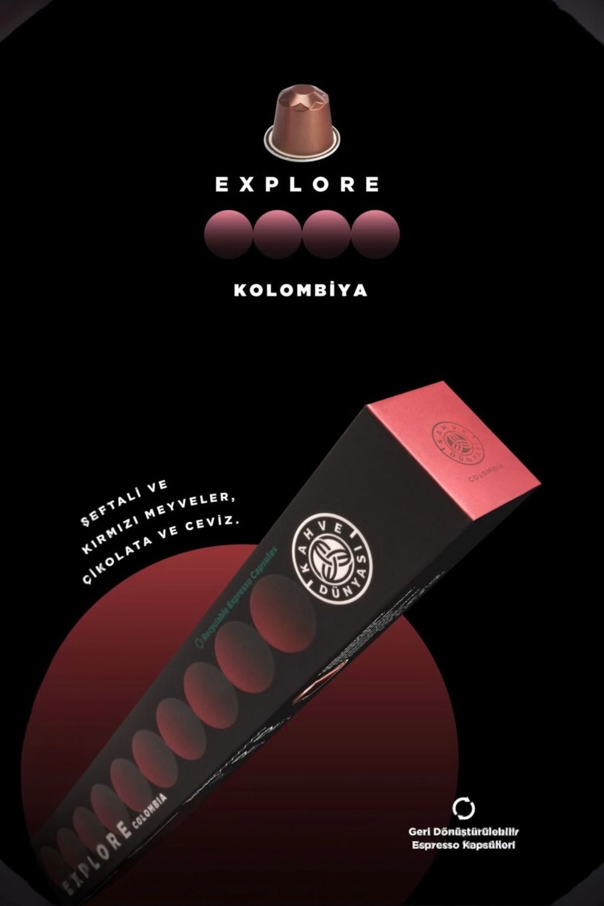 Kahve Dünyası Kolombiya Kapsül Kahve 10’lu Kutu | Tüm Kapsül Kahve Makineleriyle Uyumlu | 100% Arabica