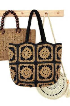 BECCASTYLE Özel Tasarım Çanta, Motifli Örgü Çanta, Hasır Çanta, Örgü Omuz Çantası, Yazlık Çanta, Plaj Çantası